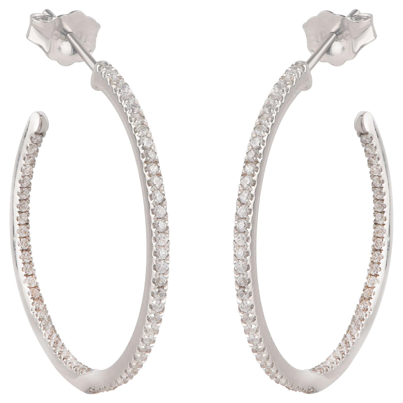 TJD 0.50 Carat Inside Outside Diamond 18 Karat White Gold Classic Hoop Earrings