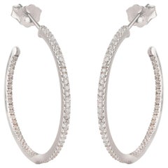 TJD 0.50 Carat Inside Outside Diamond 18 Karat White Gold Classic Hoop Earrings