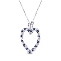 TJD 0.50 Karat Nat. Herzanhänger mit blauem Saphir und rundem Diamant aus 14K Weißgold