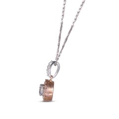 TJD 0.50 Carat Nat. Pink Rosé and White Diamond 18KT 2 Tone Halo Cluster Pendant