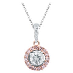 TJD 0.50 Carat Nat. Pink Rosé and White Diamond 18KT 2 Tone Halo Cluster Pendant