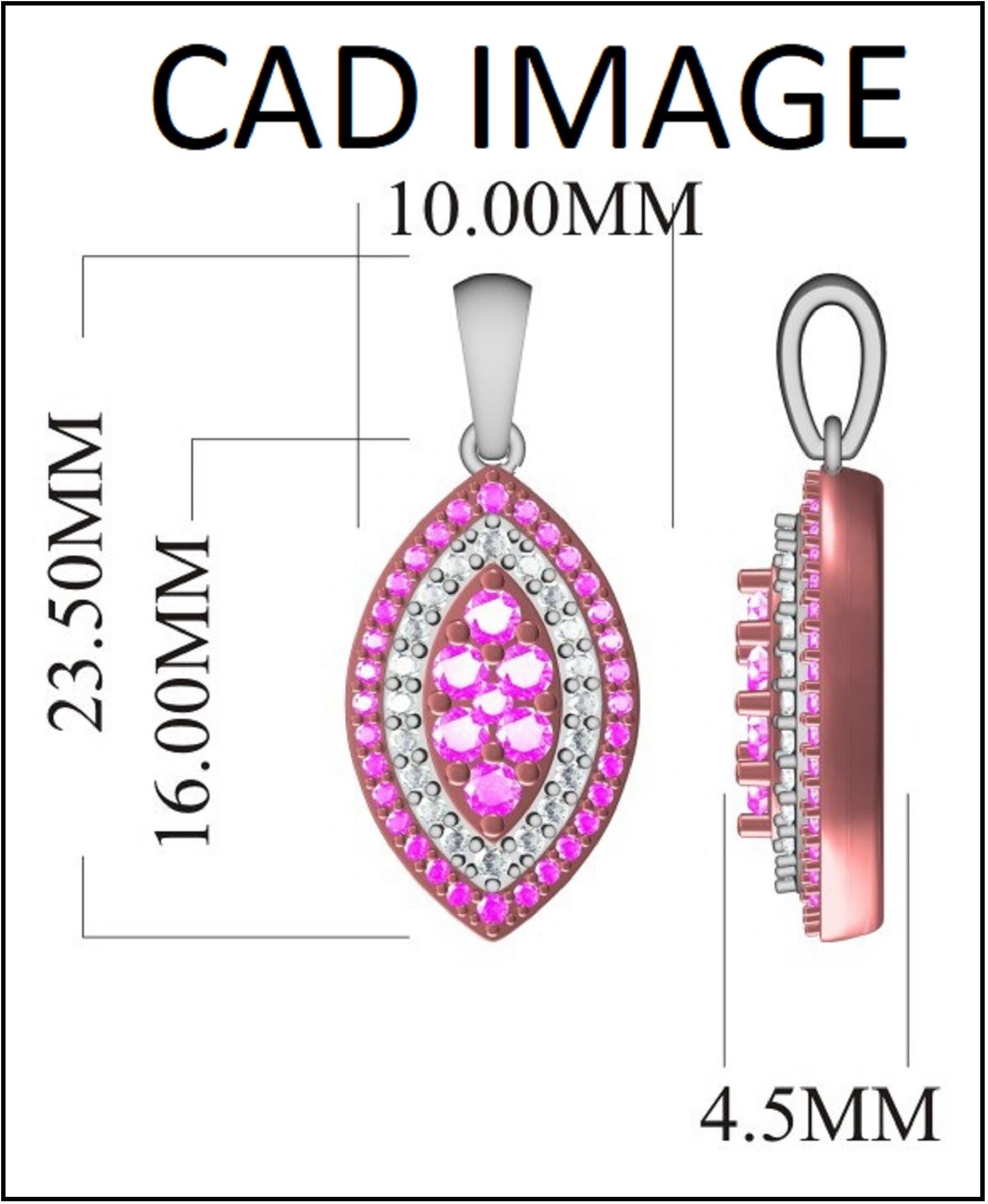 Beautiful Round Natural Diamond Fashion Pendant. This pendant is beautifully designed and prong set with 20 round and 39 pink diamonds. The total weight of diamonds 0.50  carat, H-I Color and I1 Clarity.