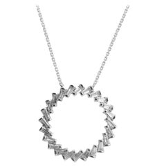 TJD 1/2Carat Baguette Diamond 14K White Gold Circular Shaped Pendant with Chain