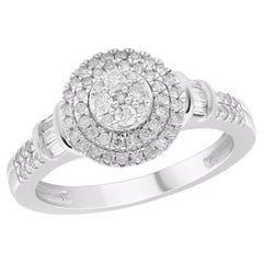 TJD 0.50 Carat Natural Baguette 
Round Diamond 14 Karat White Gold Halo Ring