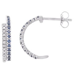TJD 0.50 Carat Natural Blue Sapphire
Diamond White Gold Half Hoop Earrings