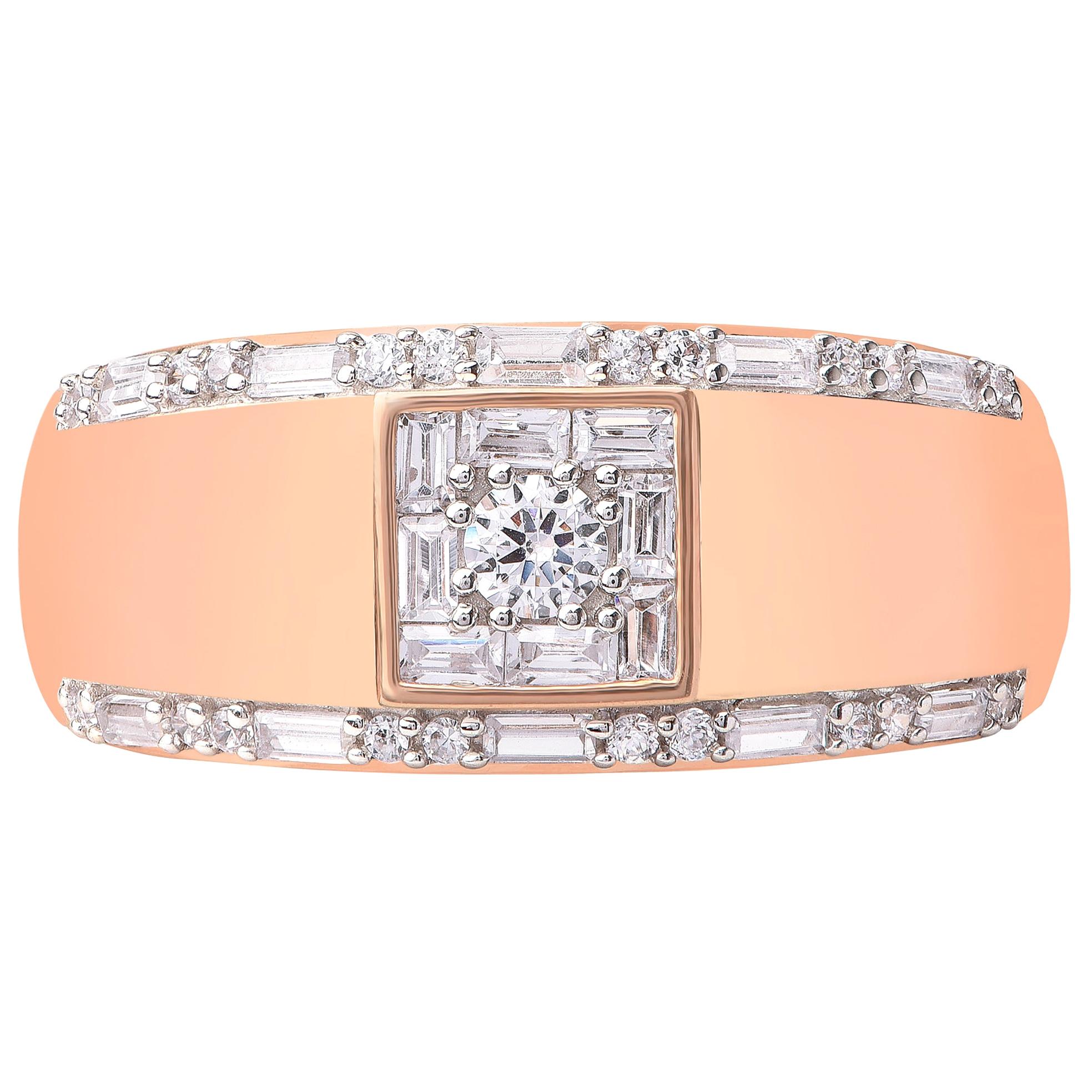 TJD 0.50 Carat Round and Baguette Diamond 18 K Rose Gold Pattern Wedding Band For Sale