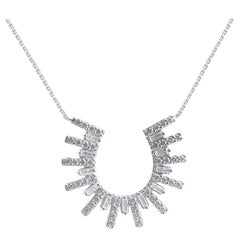 TJD 1/2Carat Round & Baguette Diamond 14K White Gold Designer Pendant with Chain