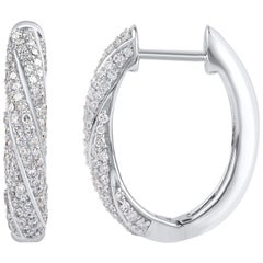 TJD 0.50 Carat Diamond 18 Karat White Gold Spiral Design Hoop Huggie Earrings