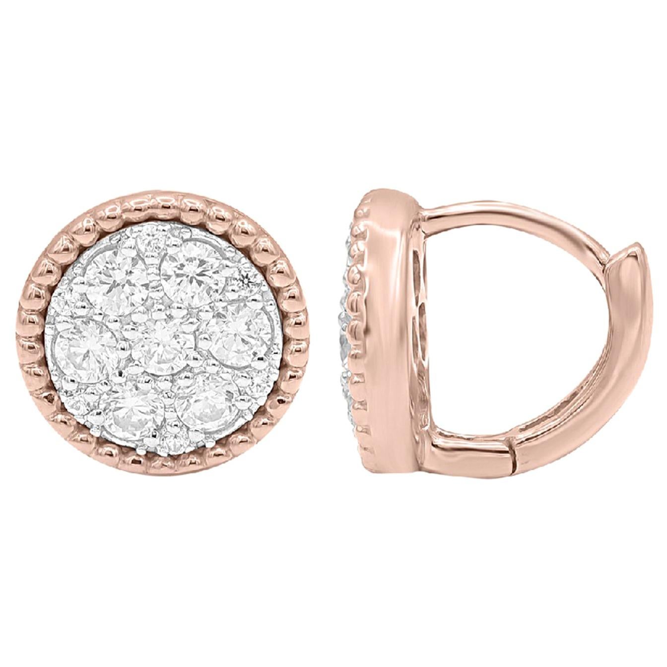 TJD 0.50 Carat Round Diamond 14 Karat Rose Gold Circle Cluster Fashion Earrings