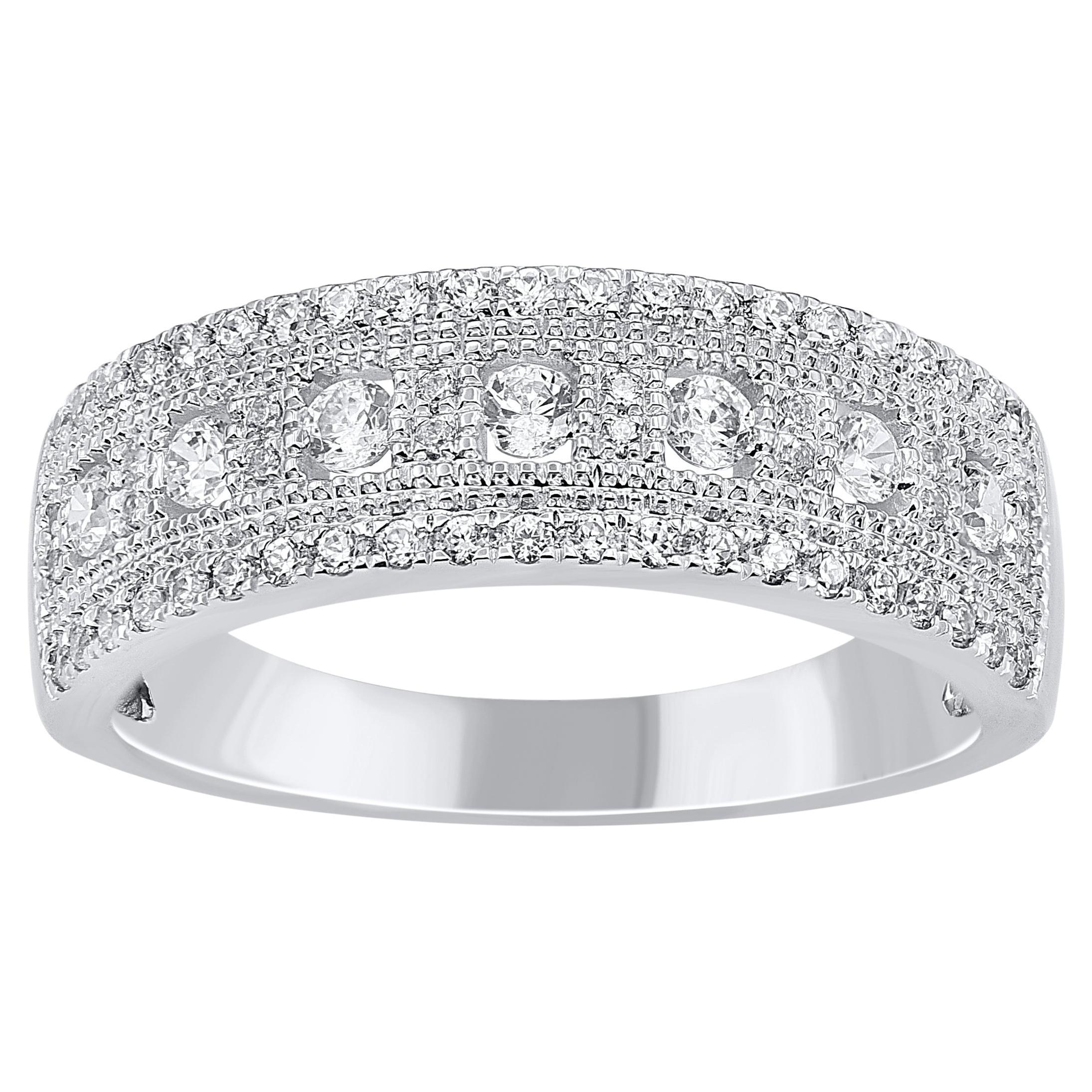 TJD 0.50 Carat Natural Diamond 14 Karat Gold Half Eternity Engagement Band Ring For Sale