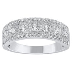 TJD 0.50 Carat Natural Diamond 14 Karat Gold Half Eternity Engagement Band Ring