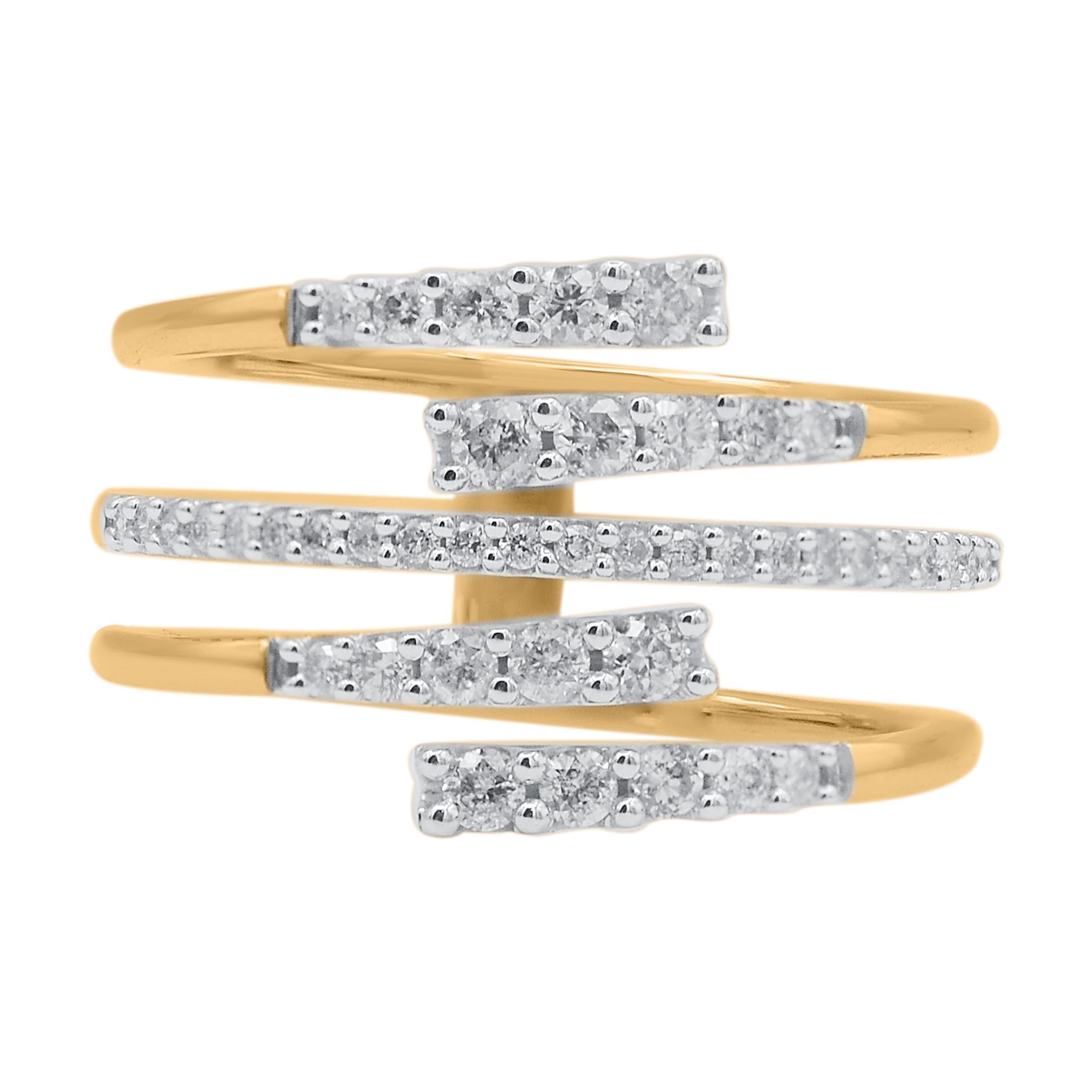 Modern TJD 0.50 Carat Natural Diamond 14 Karat Gold Multi Row Split Shank Band Ring For Sale