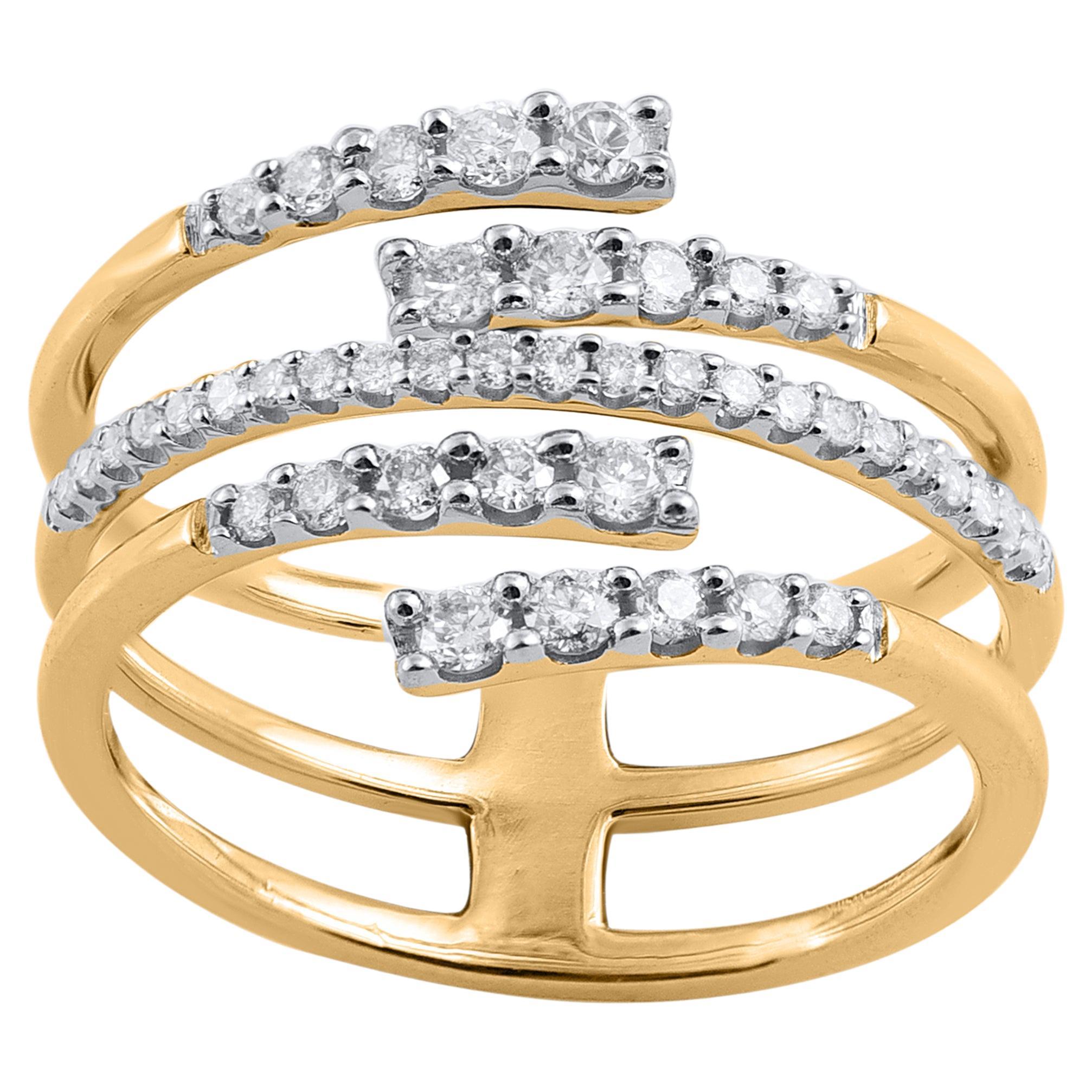 TJD 0.50 Carat Natural Diamond 14 Karat Gold Multi Row Split Shank Band Ring For Sale