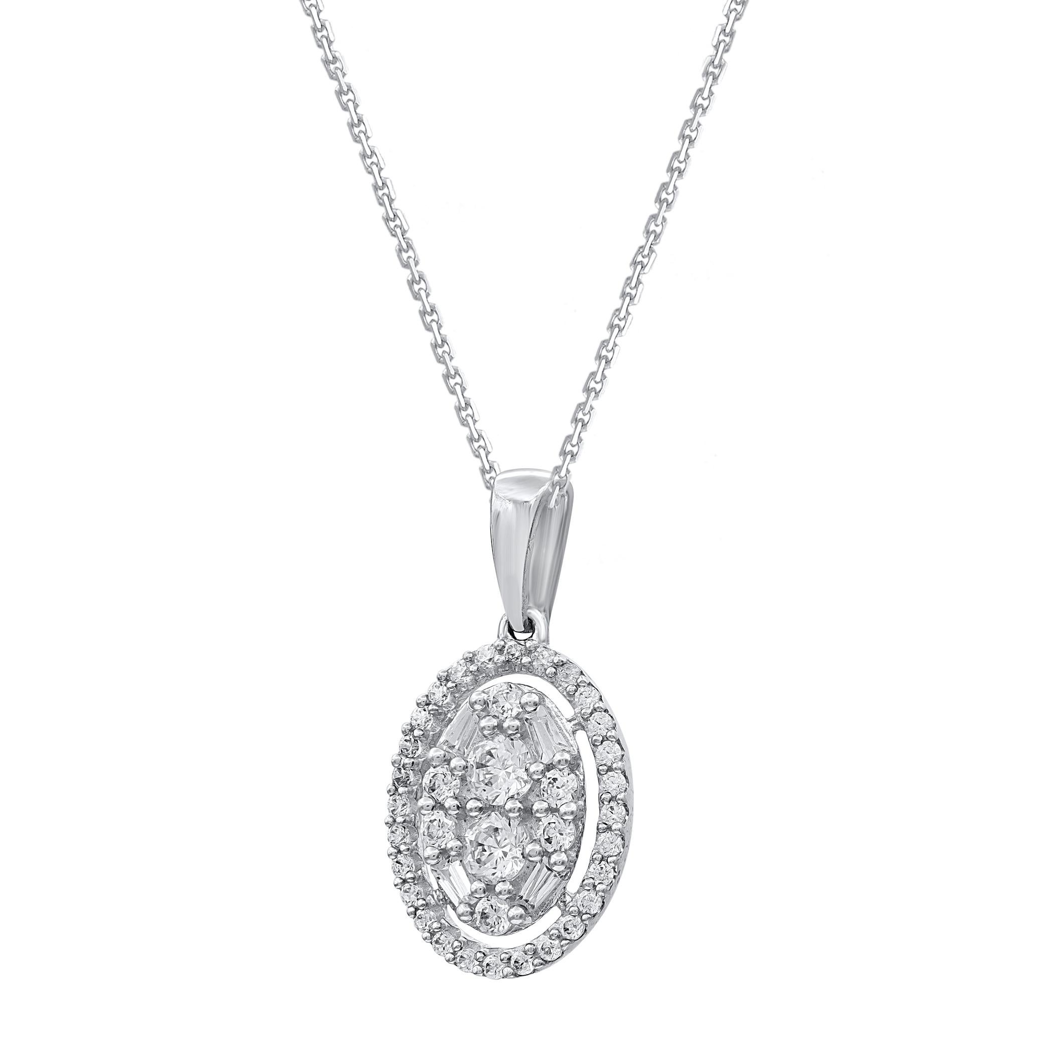 Contemporary TJD 0.50 Carat Natural Diamond 14 Karat Gold Oval Frame Halo Pendant Necklace For Sale