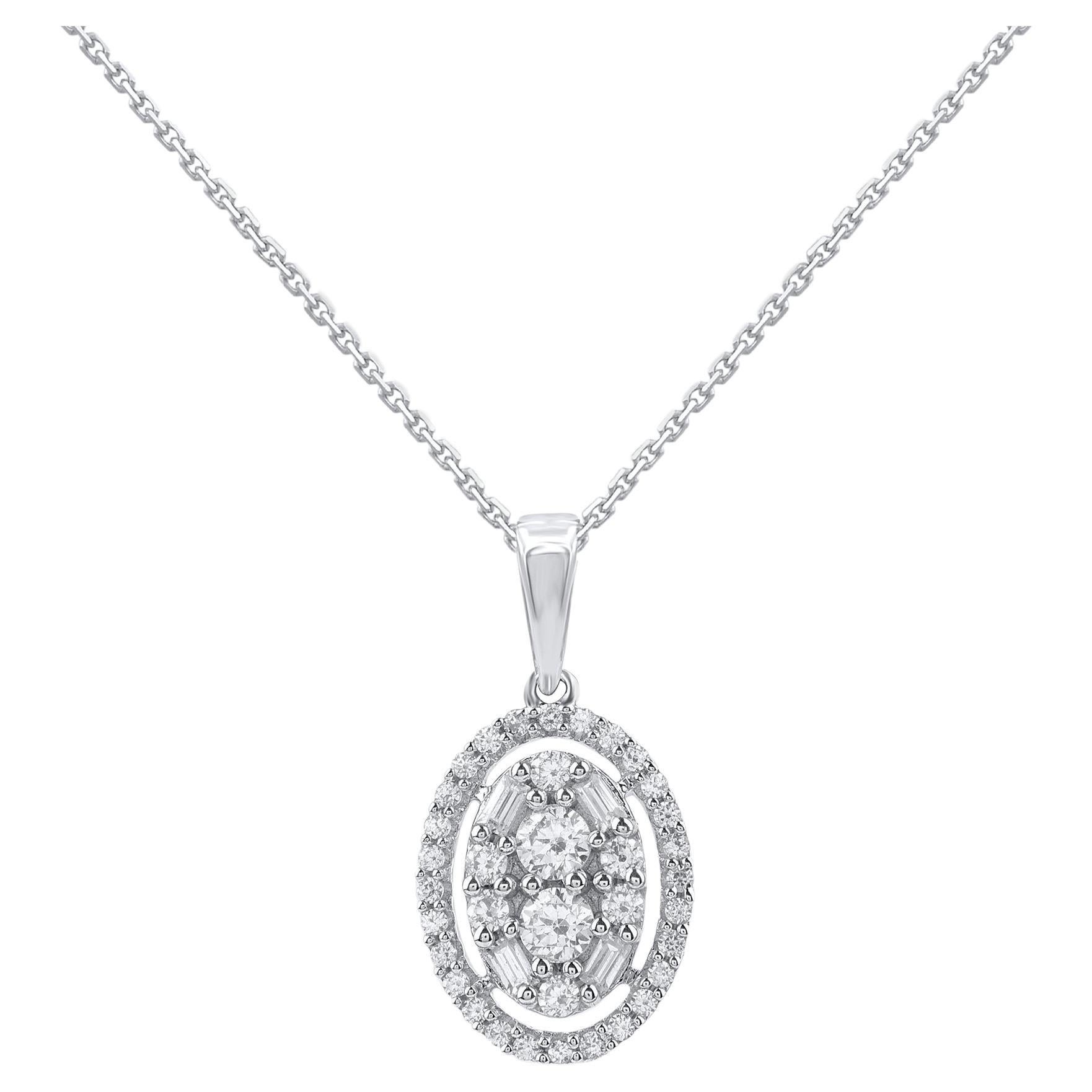 TJD 0.50 Carat Natural Diamond 14 Karat Gold Oval Frame Halo Pendant Necklace