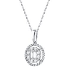 TJD 0.50 Carat Natural Diamond 14 Karat White Gold Circle Pendant Necklace