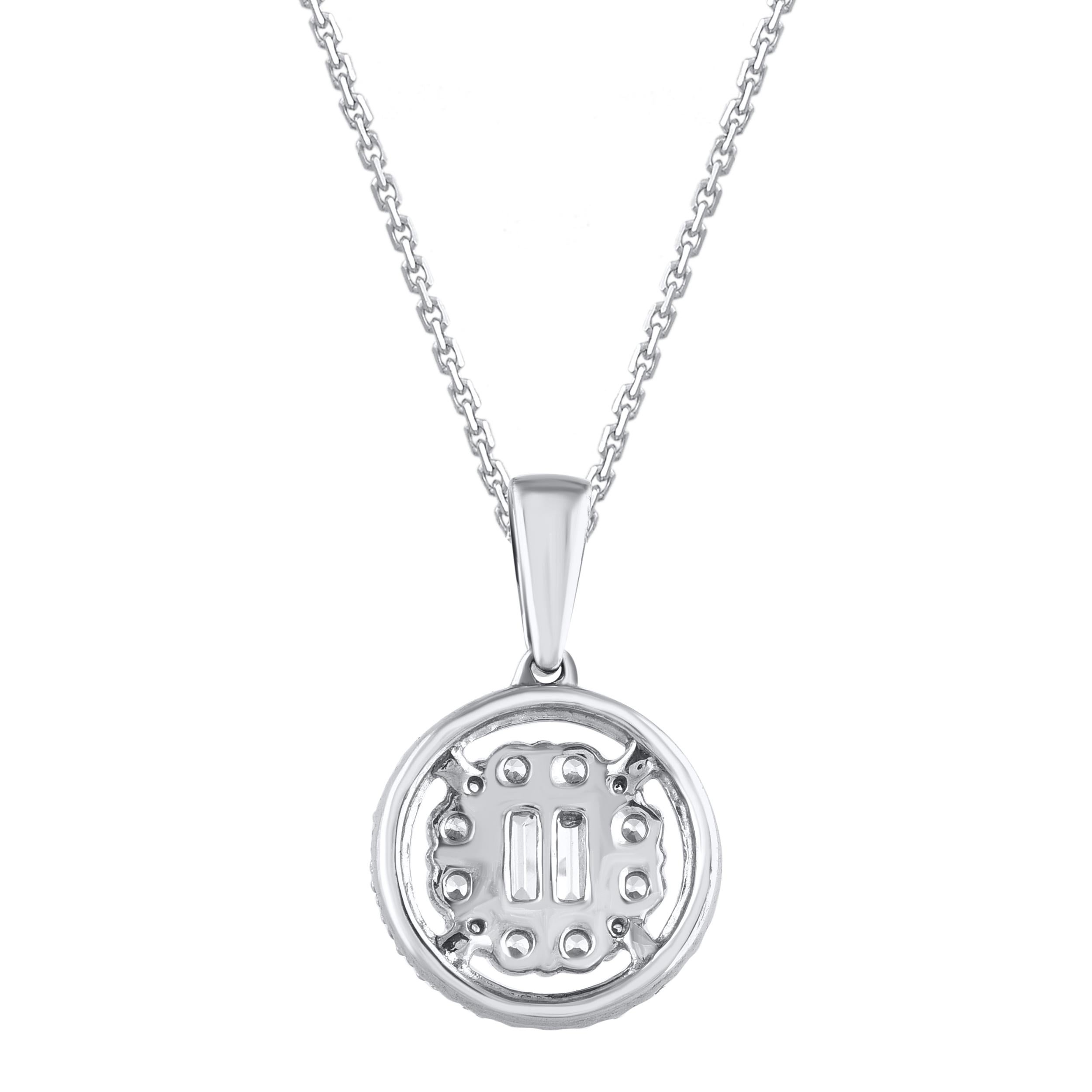 Contemporary TJD 0.50 Carat Natural Diamond 14 Karat White Gold Circle Pendant Necklace For Sale