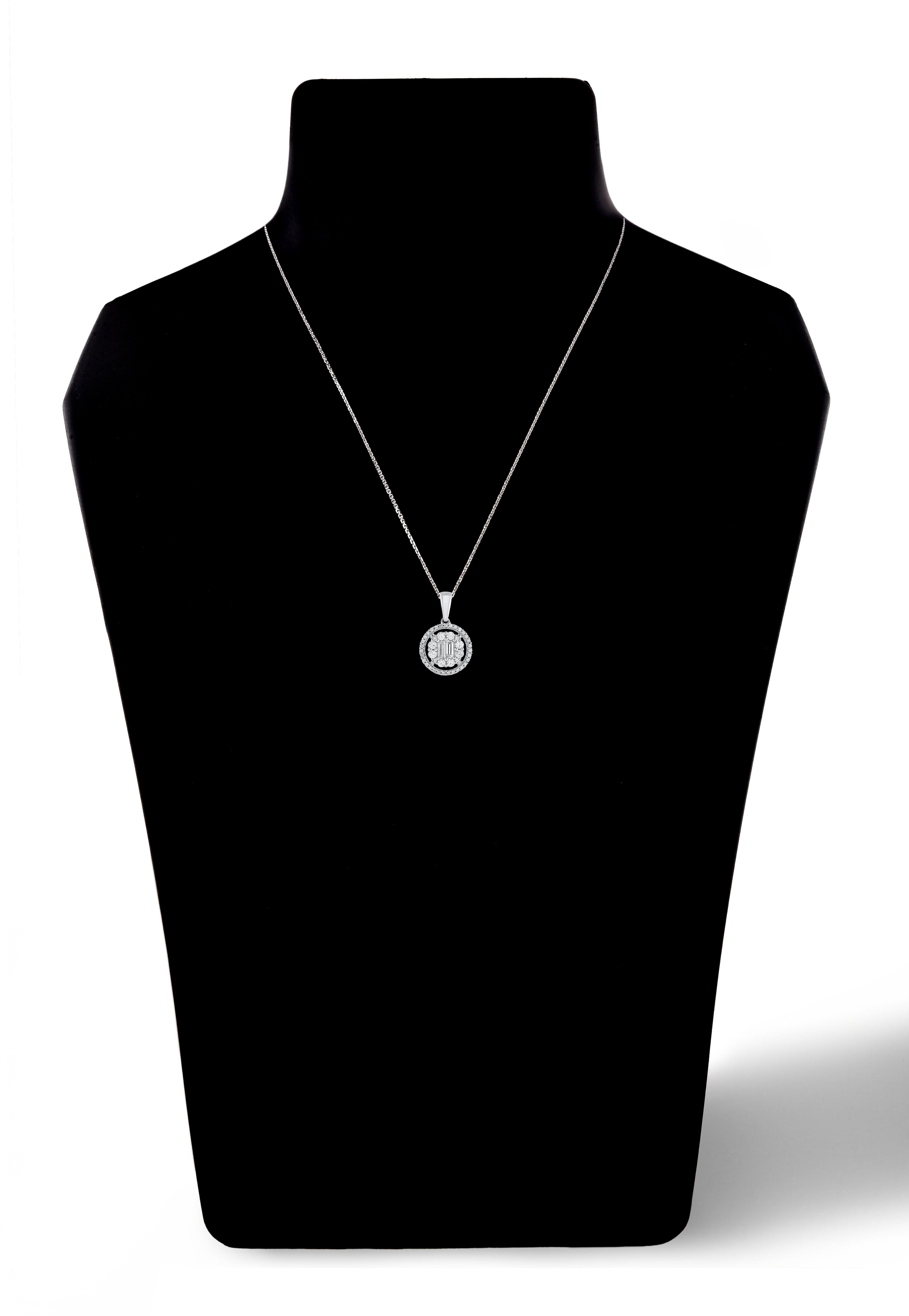 Women's TJD 0.50 Carat Natural Diamond 14 Karat White Gold Circle Pendant Necklace For Sale