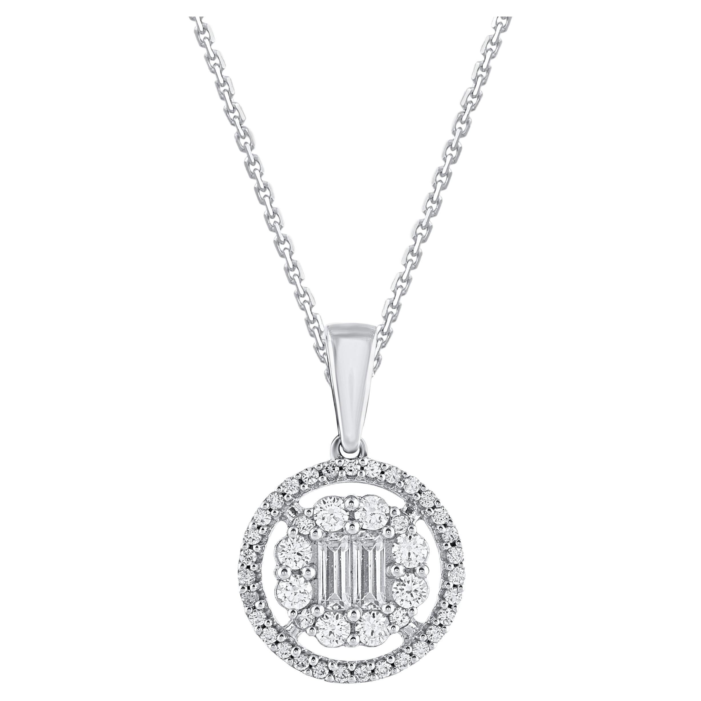 TJD 0.50 Carat Natural Diamond 14 Karat White Gold Circle Pendant Necklace