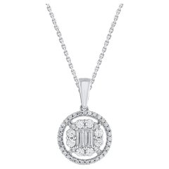 TJD 0.50 Carat Natural Diamond 14 Karat White Gold Circle Pendant Necklace