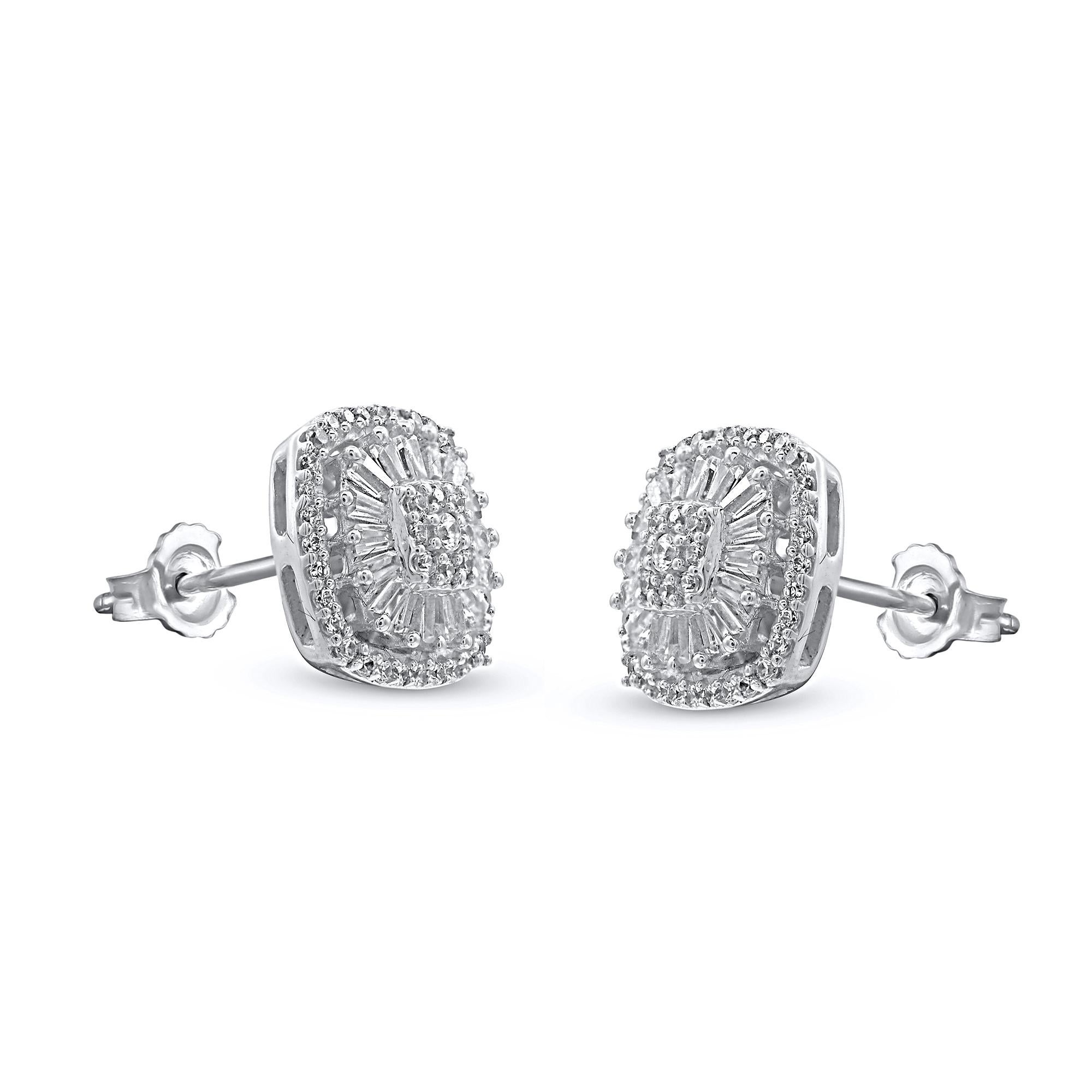 Contemporain Clous d'oreilles cadre coussin en or blanc 14 carats avec diamants naturels de 0,50 carat TJD en vente