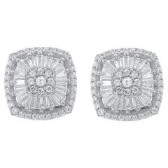 TJD 0.50 Carat Natural Diamond 14 Karat White Gold Cushion Frame Stud Earrings