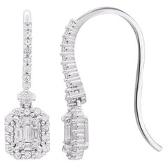 TJD 0.50 Carat Natural Diamond 14 Karat White Gold Dangling Drop Earrings