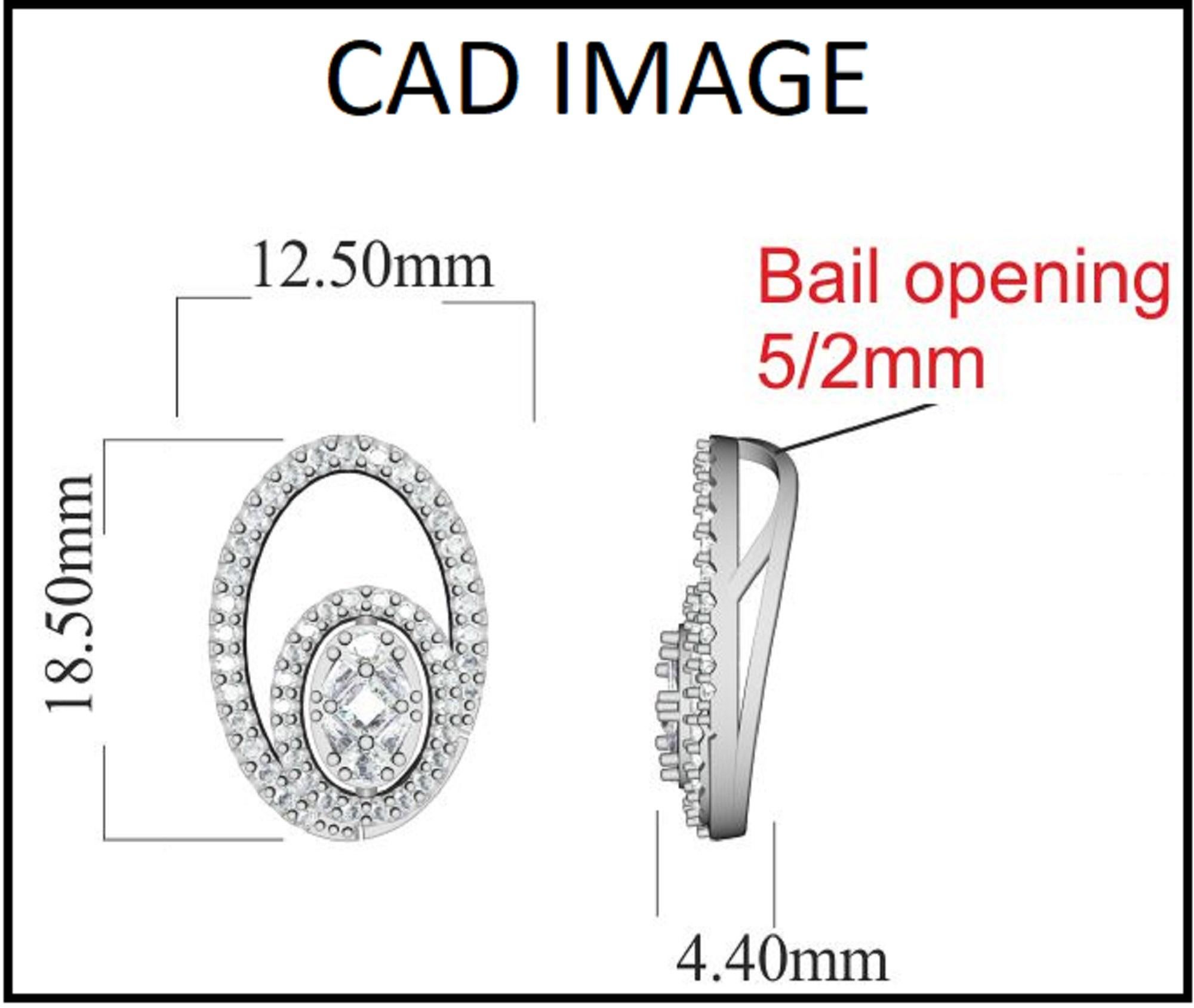 Dieser ovale Diamantanhänger ist wunderschön aus massivem 14-karätigem Weißgold gefertigt. Der ovale Anhänger ist mit 50 runden, 4 Baguette- und 1 Prinzess-Schliff-Diamanten in gesicherten Zackenfassungen besetzt. Die Diamanten sind natürlich,