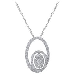 TJD Pendentif à double grappe ovale en or blanc 14 carats avec diamants naturels de 0,50 carat