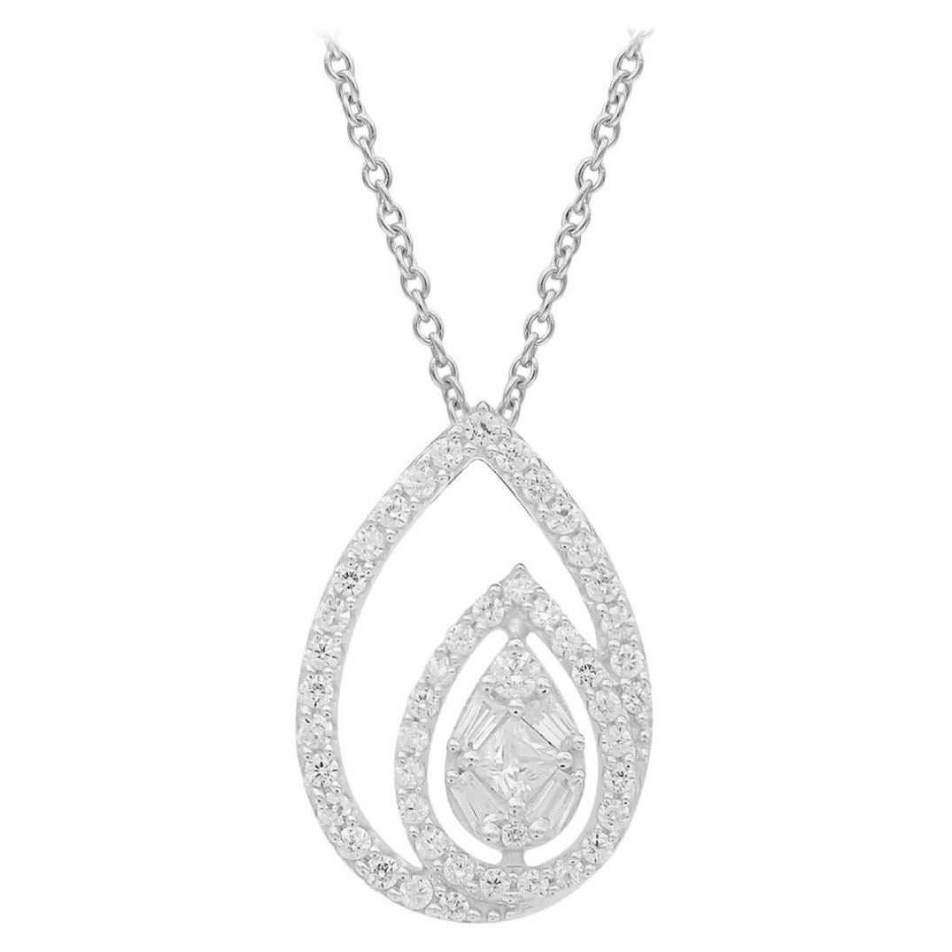TJD 0.50 Carat Natural Diamond 14 Karat White Gold Double Pear Cluster Pendant