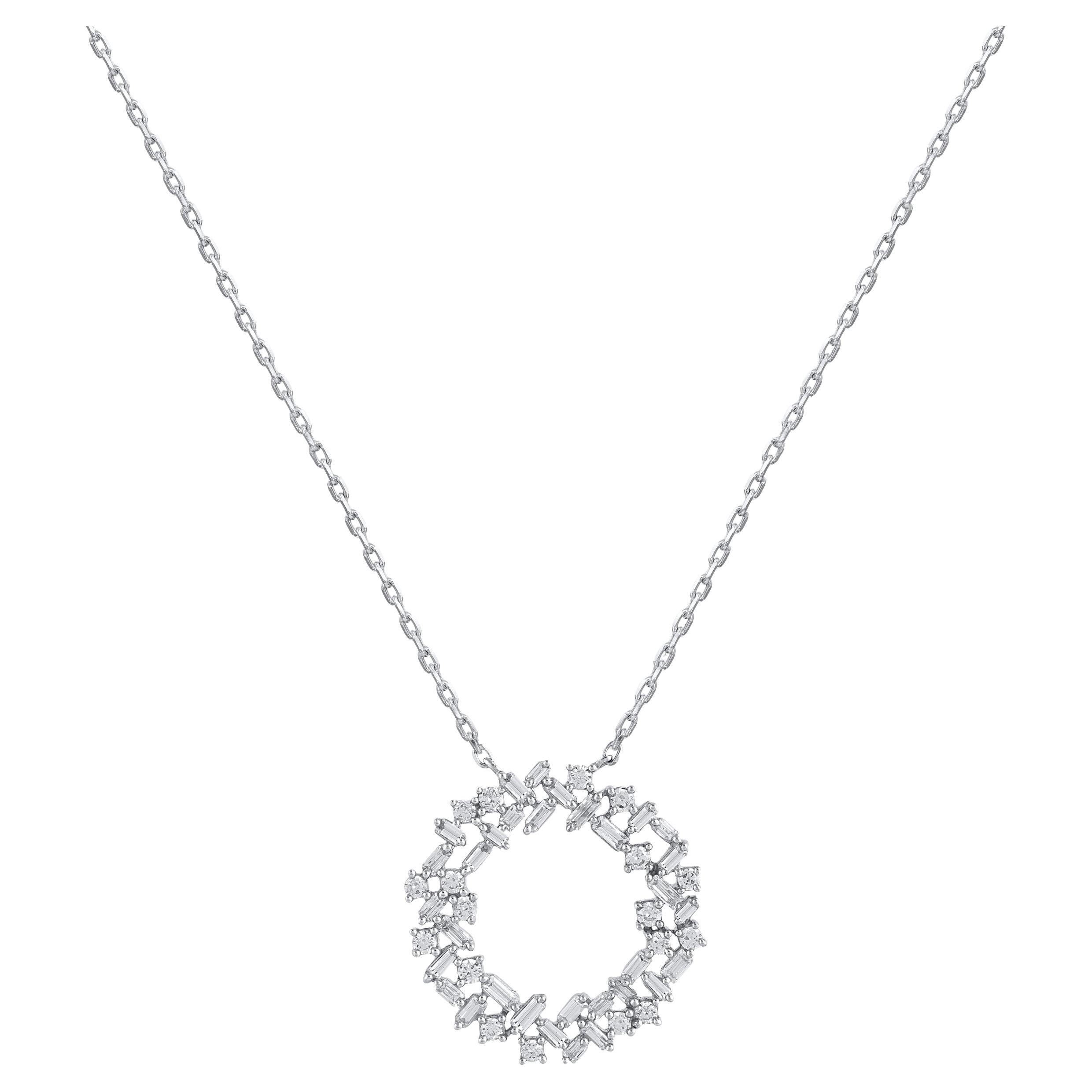 TJD 0.50 Carat Natural Diamond 14 Karat White Gold Eternity Pendant Necklace