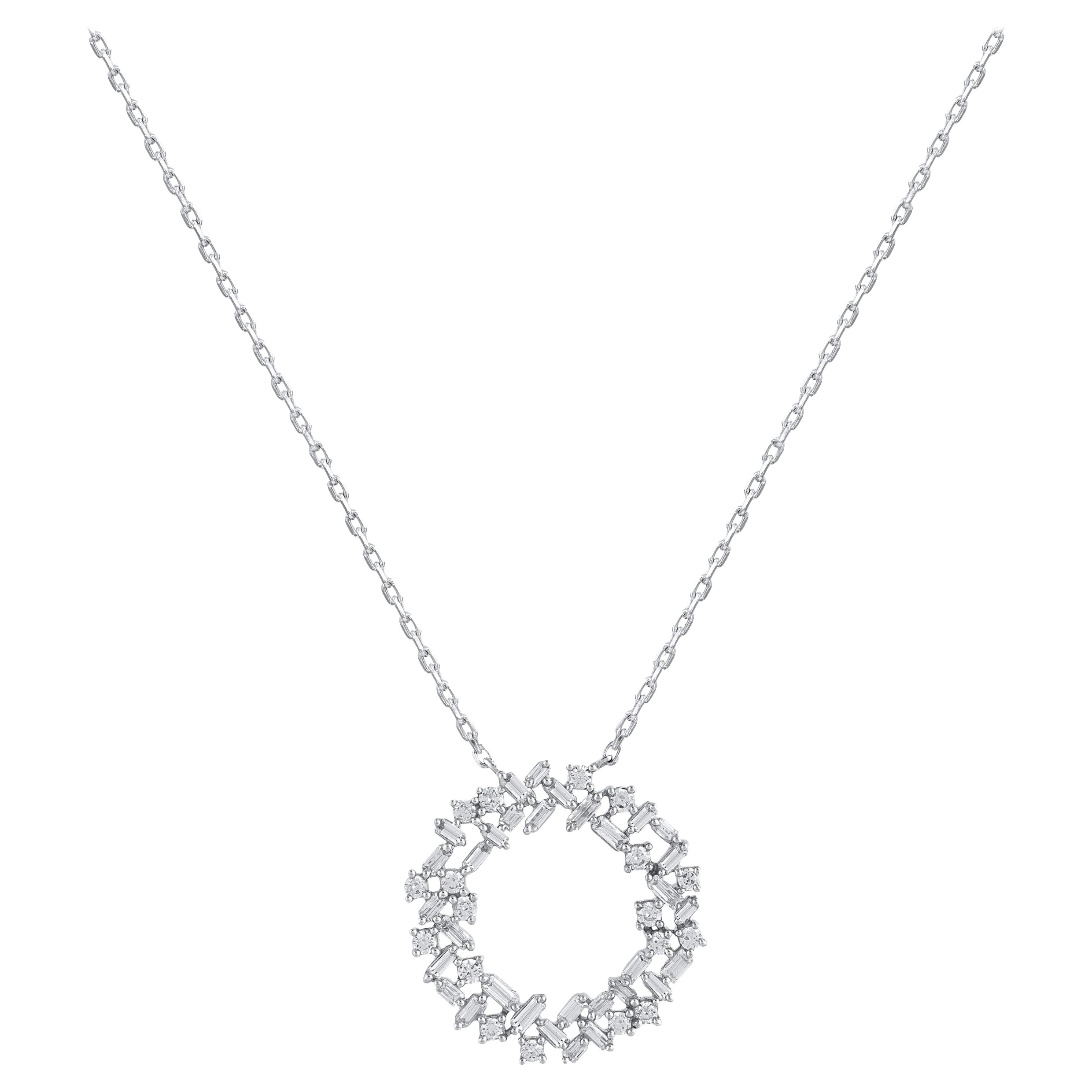 TJD 0.50 Carat Natural Diamond 14 Karat White Gold Eternity Pendant Necklace