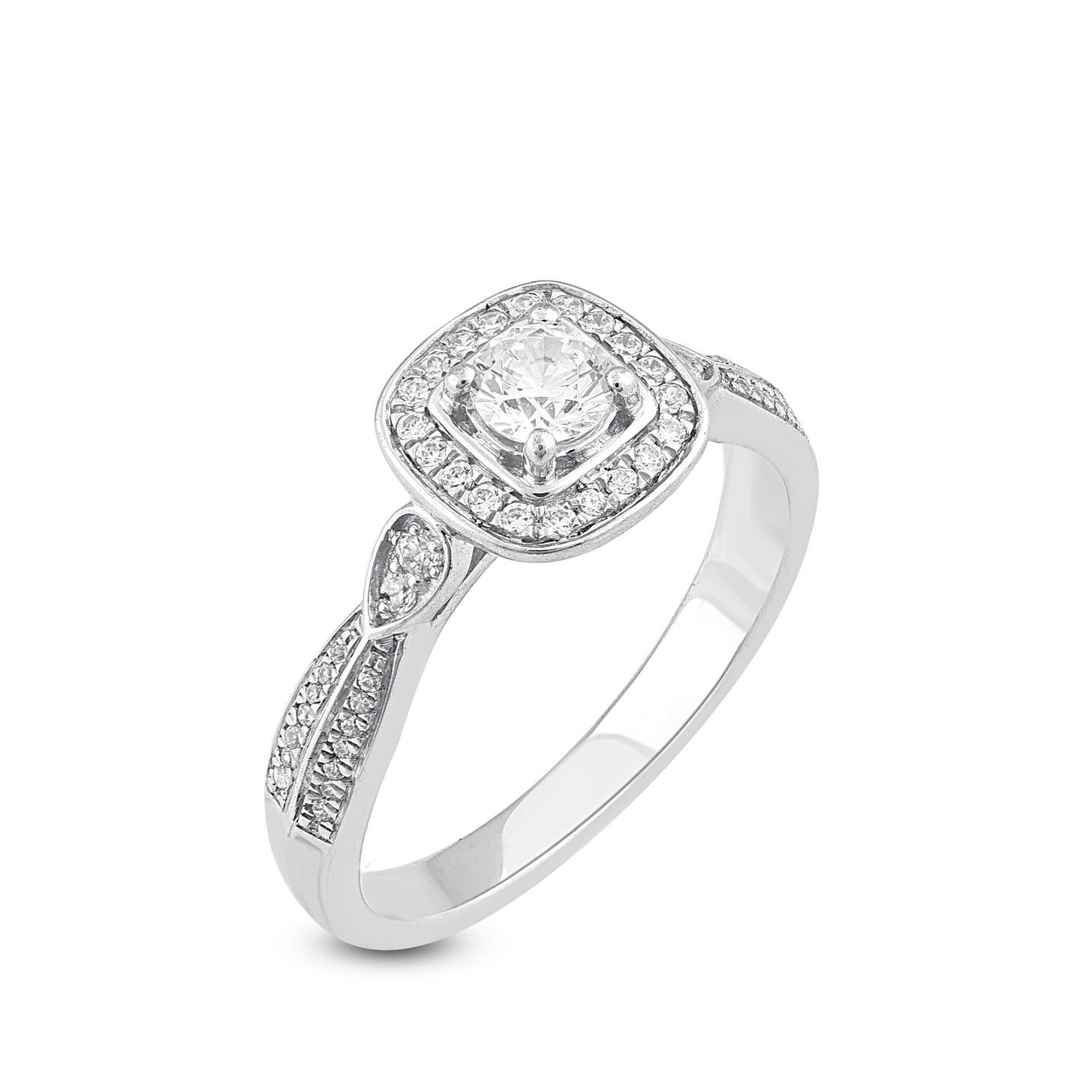 Contemporary TJD 0.50 Carat Natural Diamond 14 Karat White Gold Halo Engagement Ring For Sale