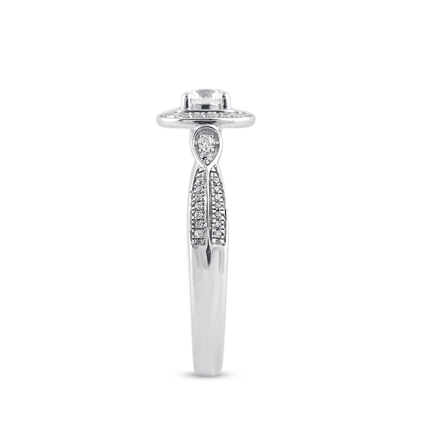 Round Cut TJD 0.50 Carat Natural Diamond 14 Karat White Gold Halo Engagement Ring For Sale