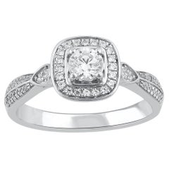 TJD 0.50 Carat Natural Diamond 14 Karat White Gold Halo Engagement Ring