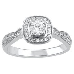 TJD 0,50 Karat natürlicher Diamant 14 Karat Weißgold Halo Verlobungsring