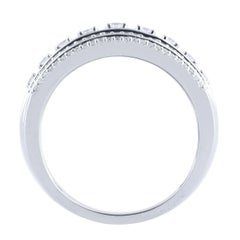 TJD 0.50 Carat Natural Diamond 14 Karat White Gold Multi Row Wedding Band Ring