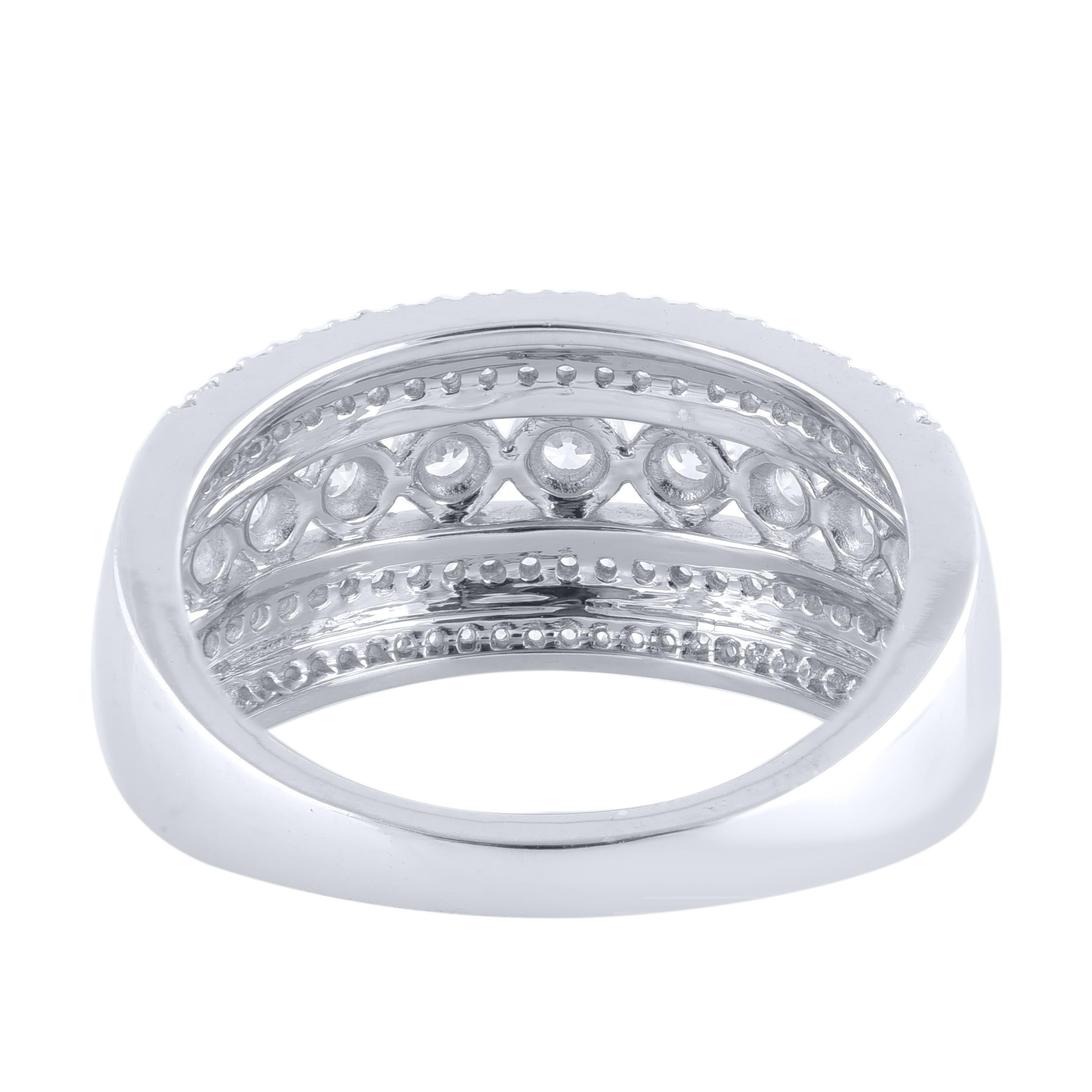 Contemporary TJD 0.50 Carat Natural Diamond 14 Karat White Gold Multi Row Wedding Band Ring For Sale