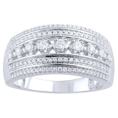 TJD 0.50 Carat Natural Diamond 14 Karat White Gold Multi Row Wedding Band Ring