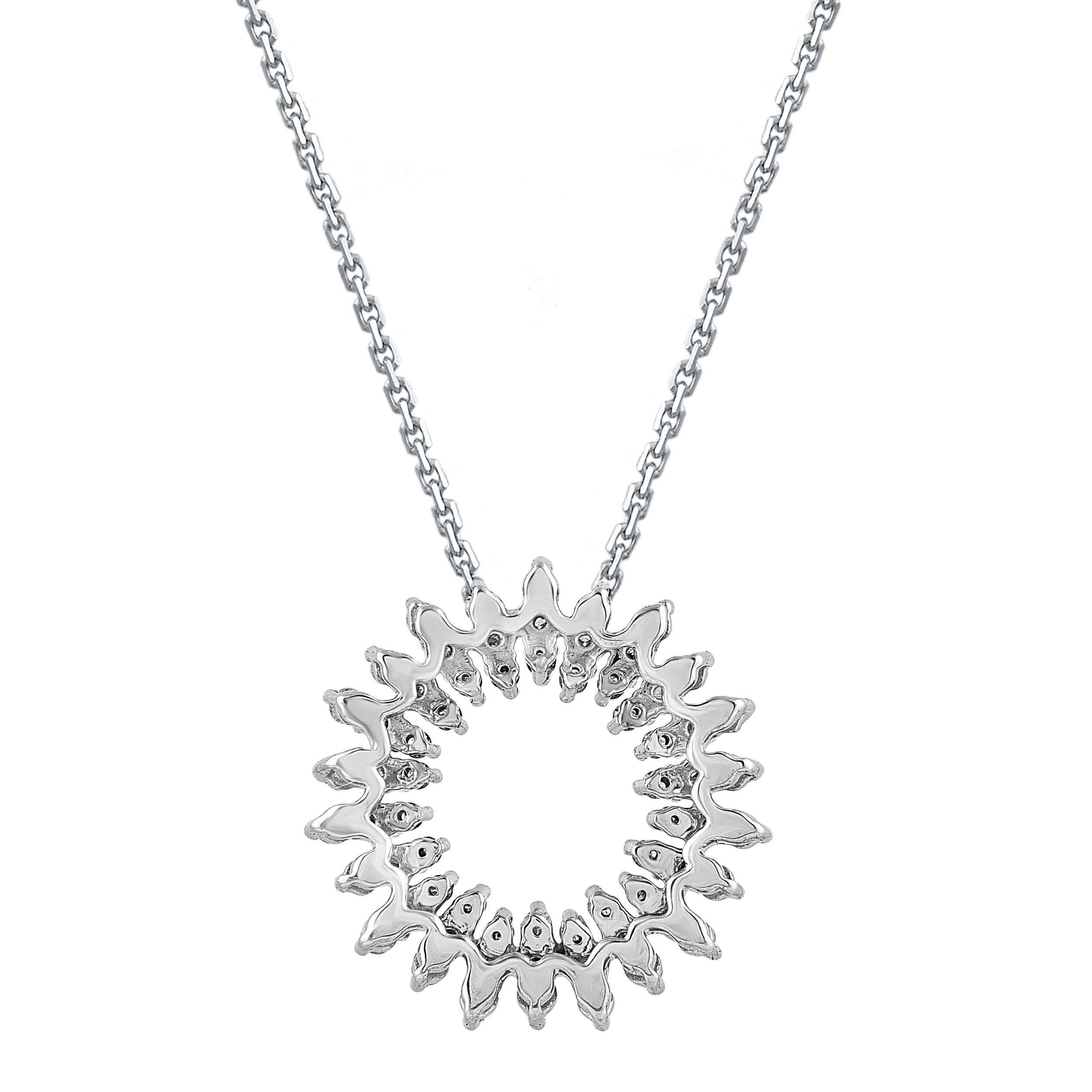 Contemporary TJD 0.50 Carat Natural Diamond 14 Karat White Gold Open Circle Pendant Necklace For Sale