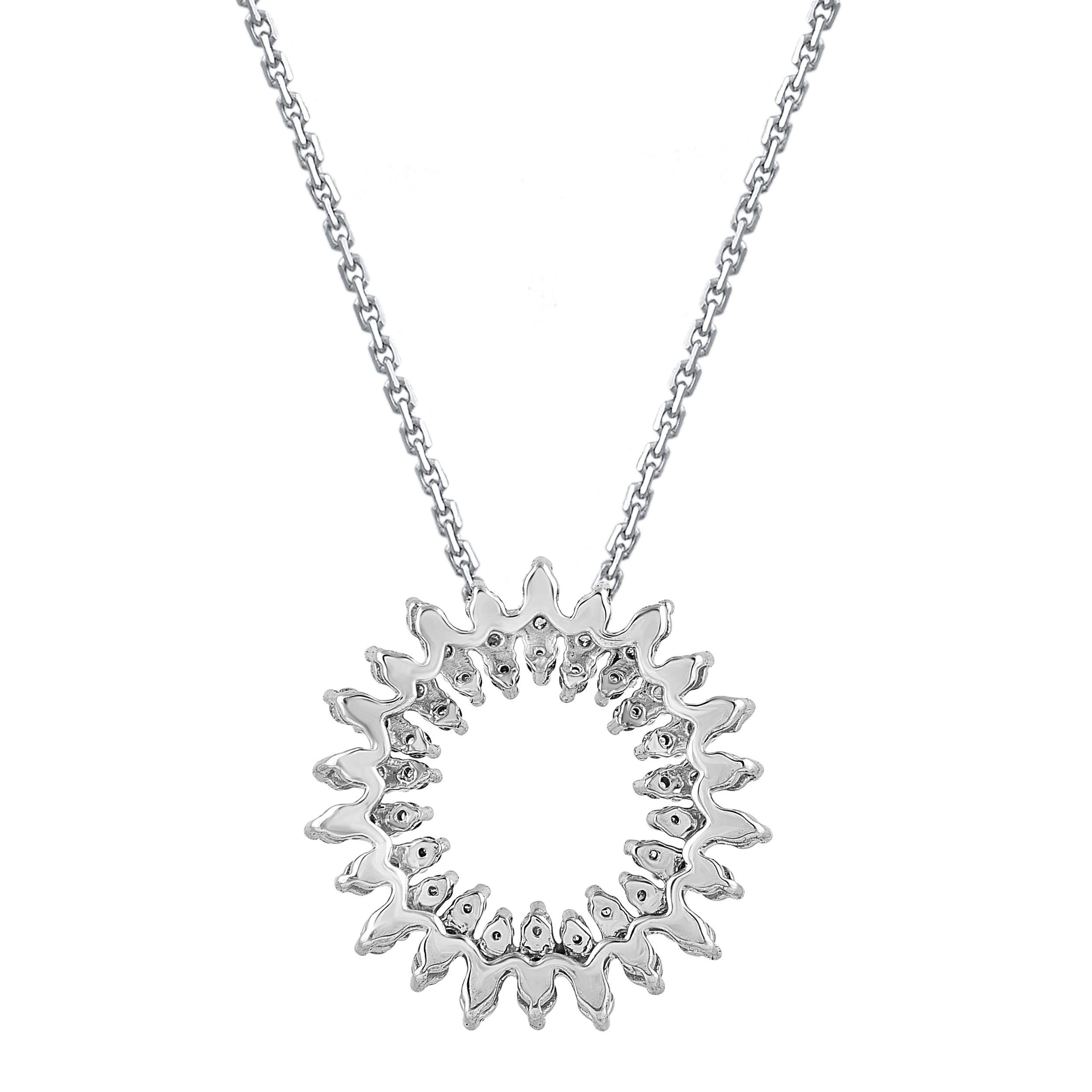 Contemporain TJD Collier pendentif cercle ouvert en or blanc 14 carats avec diamant naturel de 0,50 carat en vente