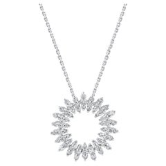 TJD 0.50 Carat Natural Diamond 14 Karat White Gold Open Circle Pendant Necklace