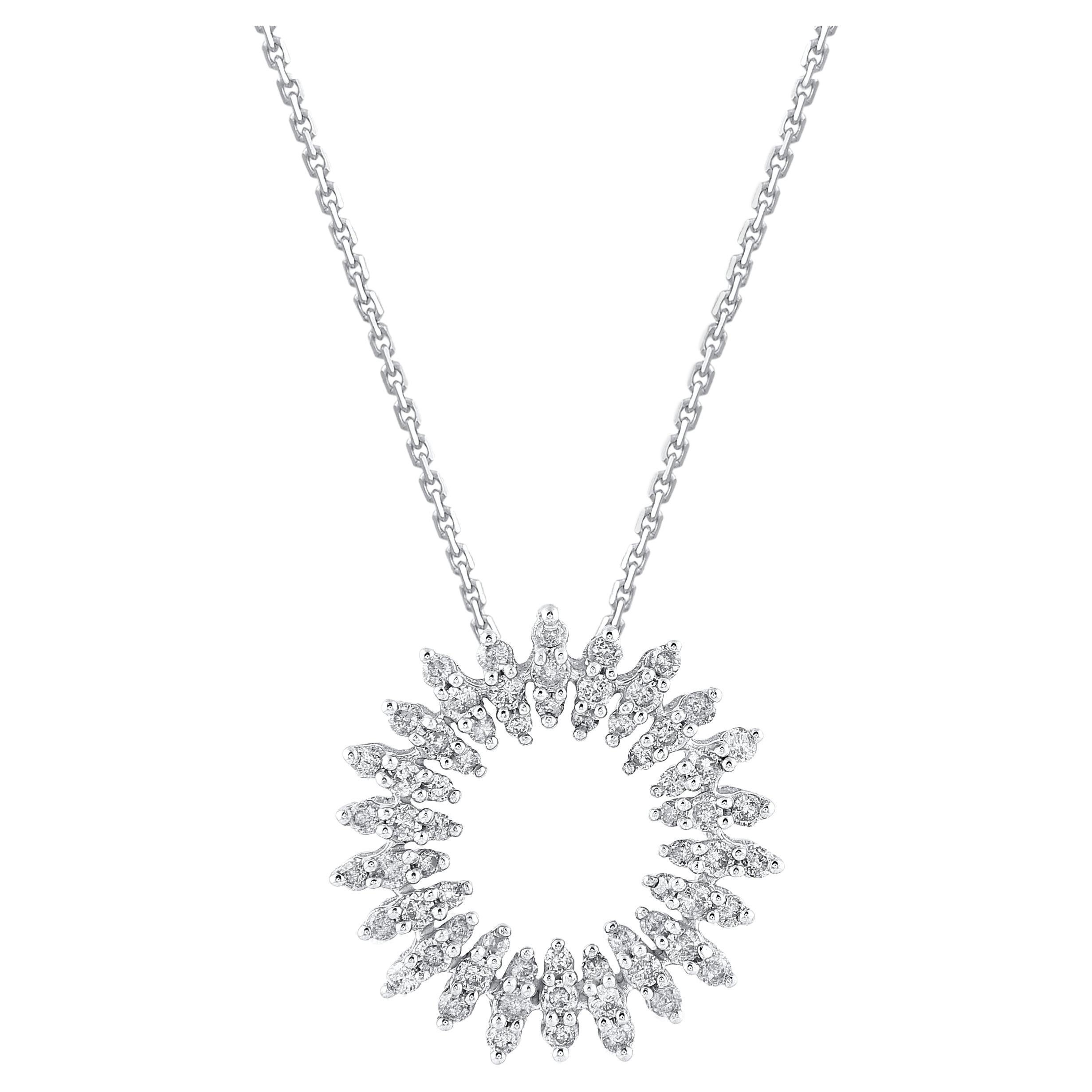 TJD 0.50 Carat Natural Diamond 14 Karat White Gold Open Circle Pendant Necklace