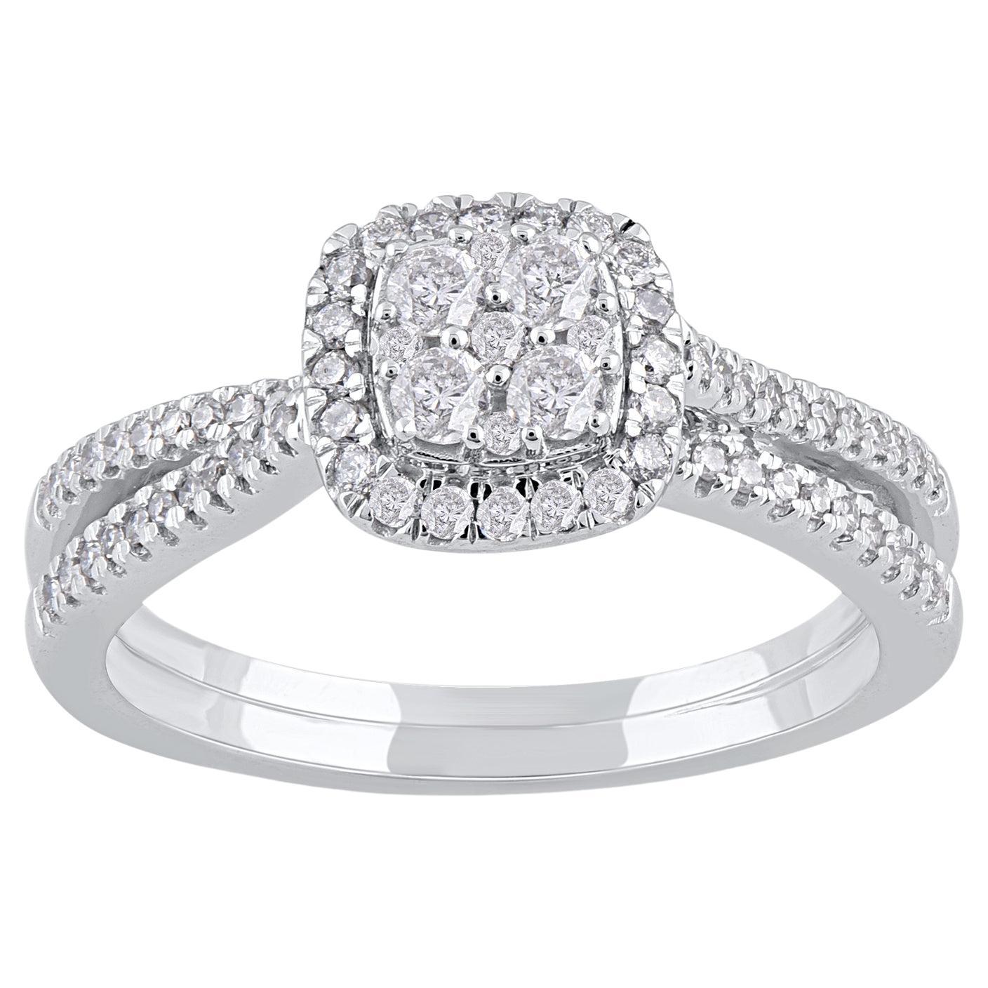 TJD 0.50 Carat Natural Diamond 14 Karat White Gold Split Shank Engagement Ring For Sale