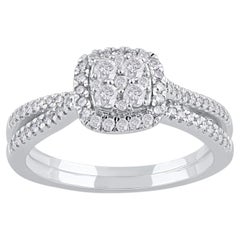 Bague de fiançailles à tige fendue en or blanc 14 carats avec diamant naturel de 0,50 carat TJD