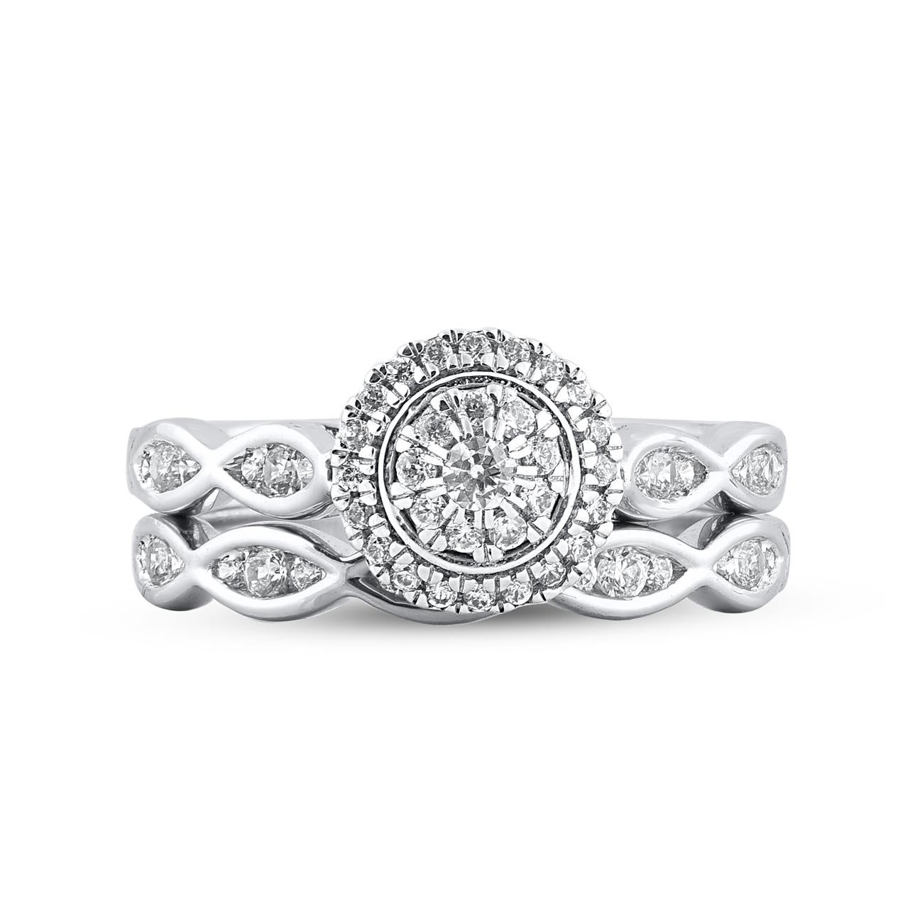Contemporary TJD 0.50 Carat Natural Diamond 14 Karat White Gold Vintage Style Bridal Ring Set For Sale