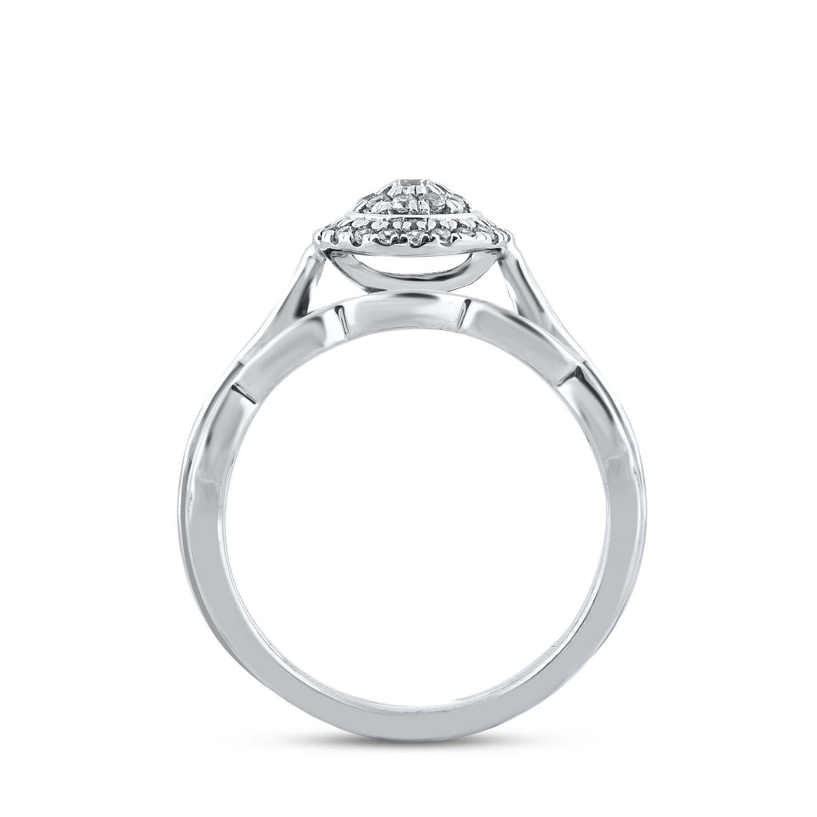 Round Cut TJD 0.50 Carat Natural Diamond 14 Karat White Gold Vintage Style Bridal Ring Set For Sale