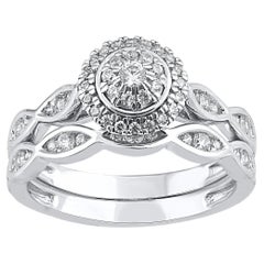 TJD 0.50 Carat Natural Diamond 14 Karat White Gold Used Style Bridal Ring Set