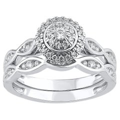 TJD 0.50 Quilates Diamante Natural Oro Blanco 14 Kilates Conjunto de Anillo de Novia Estilo Vintage