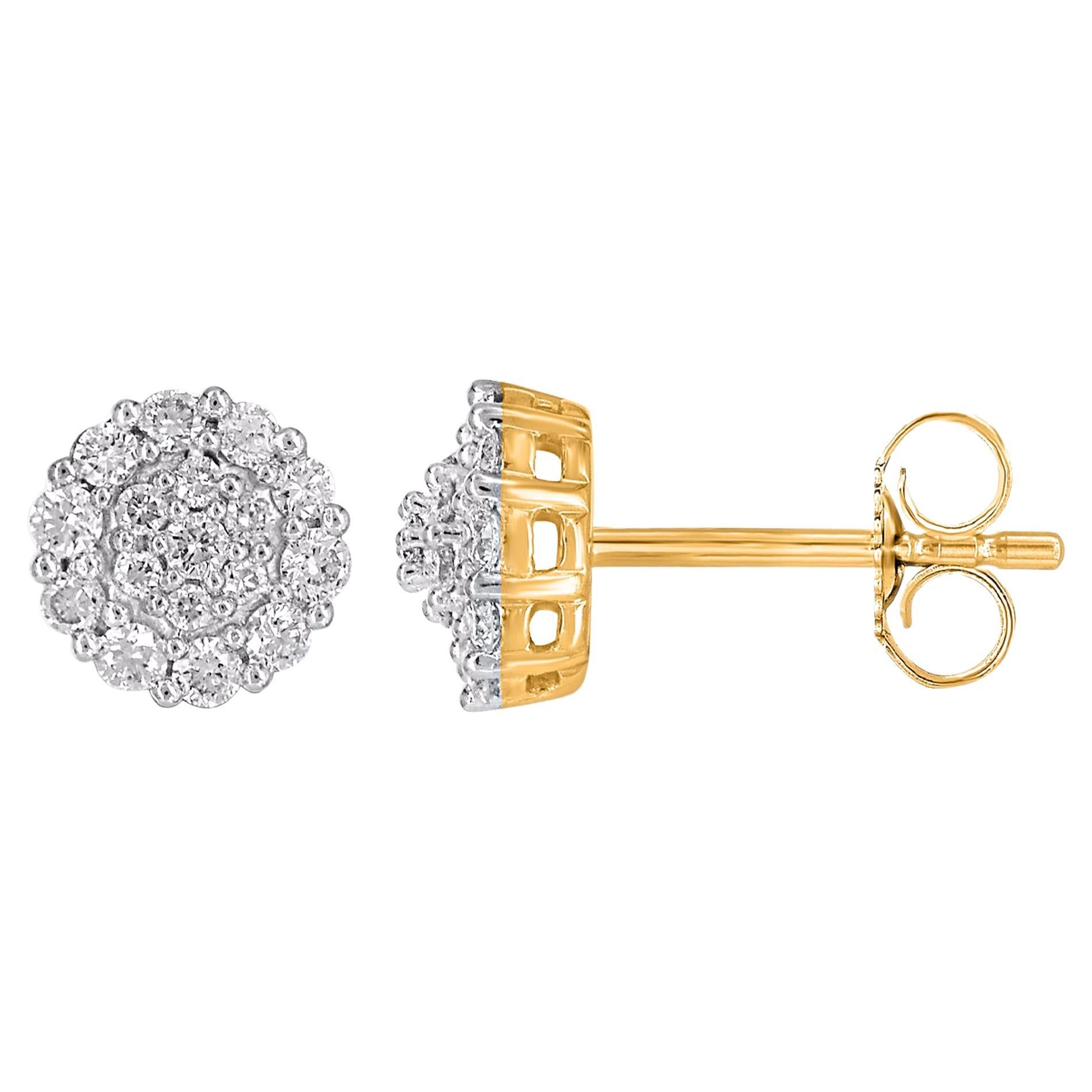 TJD 0.50 Carat Natural Diamond 14 Karat Yellow Gold Cluster Stud Earring